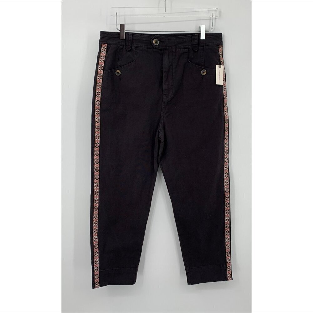 Anthropologie straight leg twill pants cropped ankle black embroidery new 12